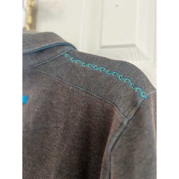 Robert Graham Marled Brown & Blue Embroidered Quarter Zip - Picture 6 of 9